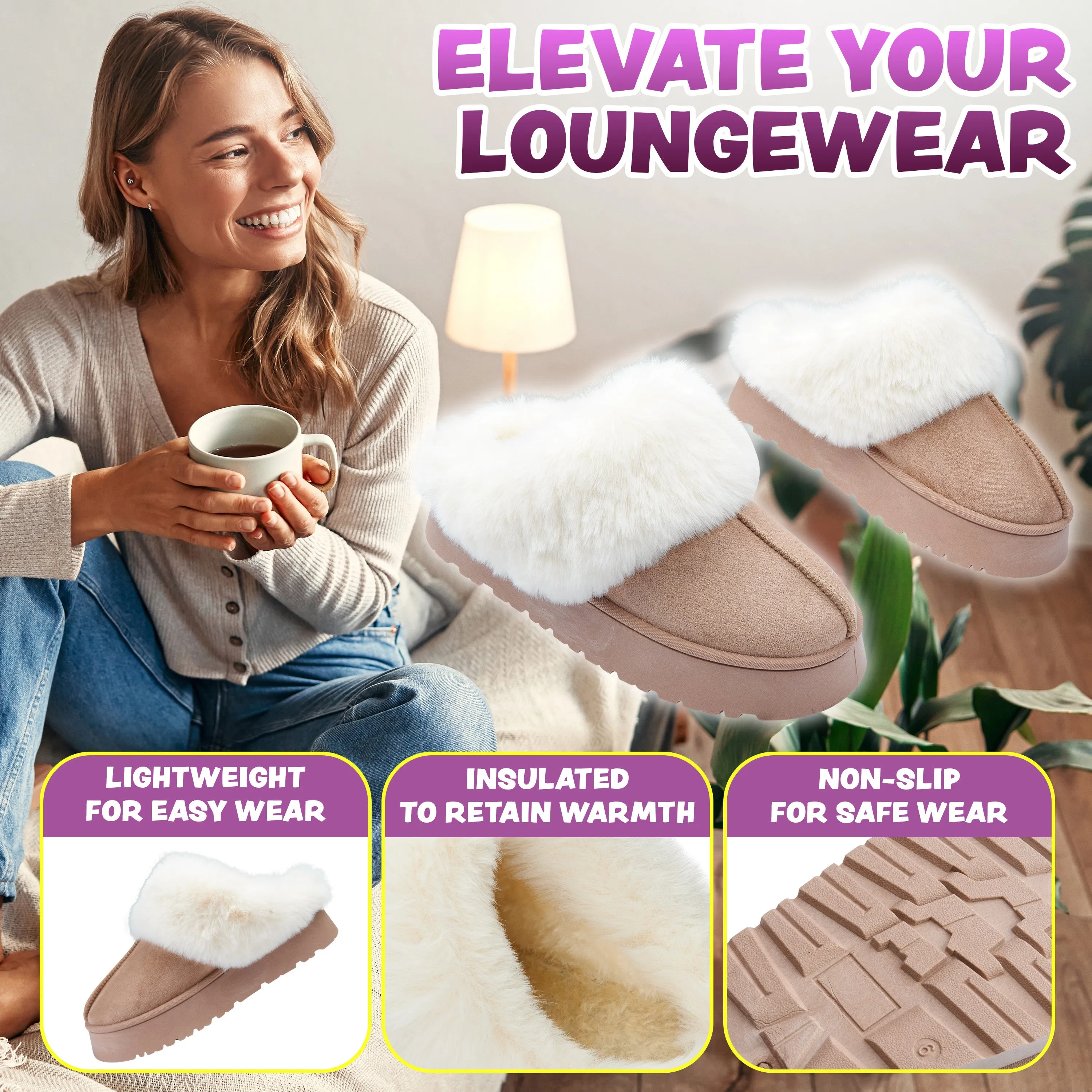 CityComfort Sherpa Lined Slippers,Slip-On House Shoes with Non Slip Sole - Gifts For Her Feetmoji Slippers