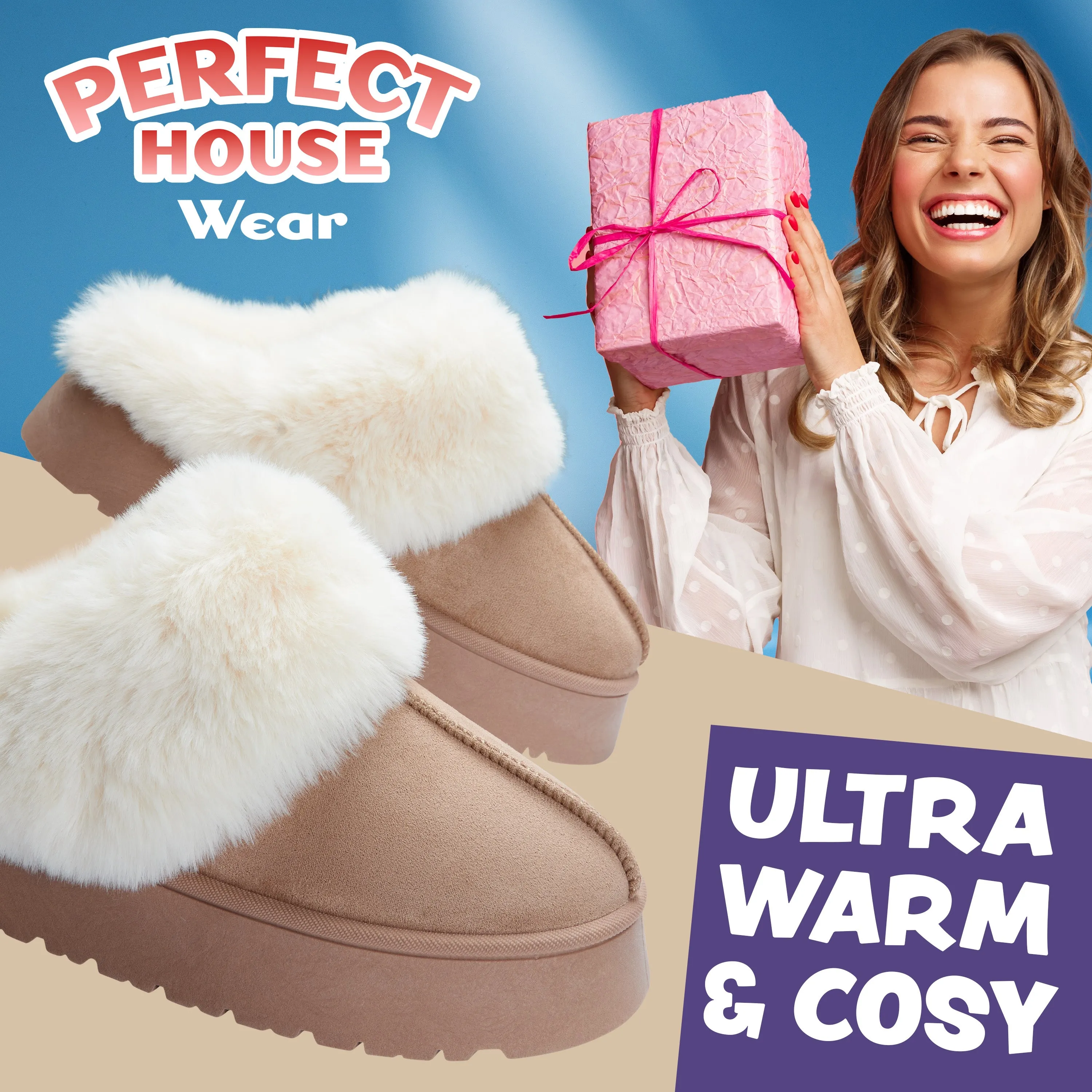 CityComfort Sherpa Lined Slippers,Slip-On House Shoes with Non Slip Sole - Gifts For Her The Cocktail Slippers