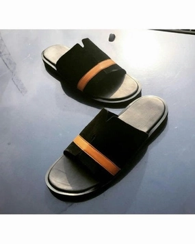 Dearfoams Slippers BLACK GOVERNORS SUEDE SLIPPERS WITH BROWN LINING LEATHER DETAIL