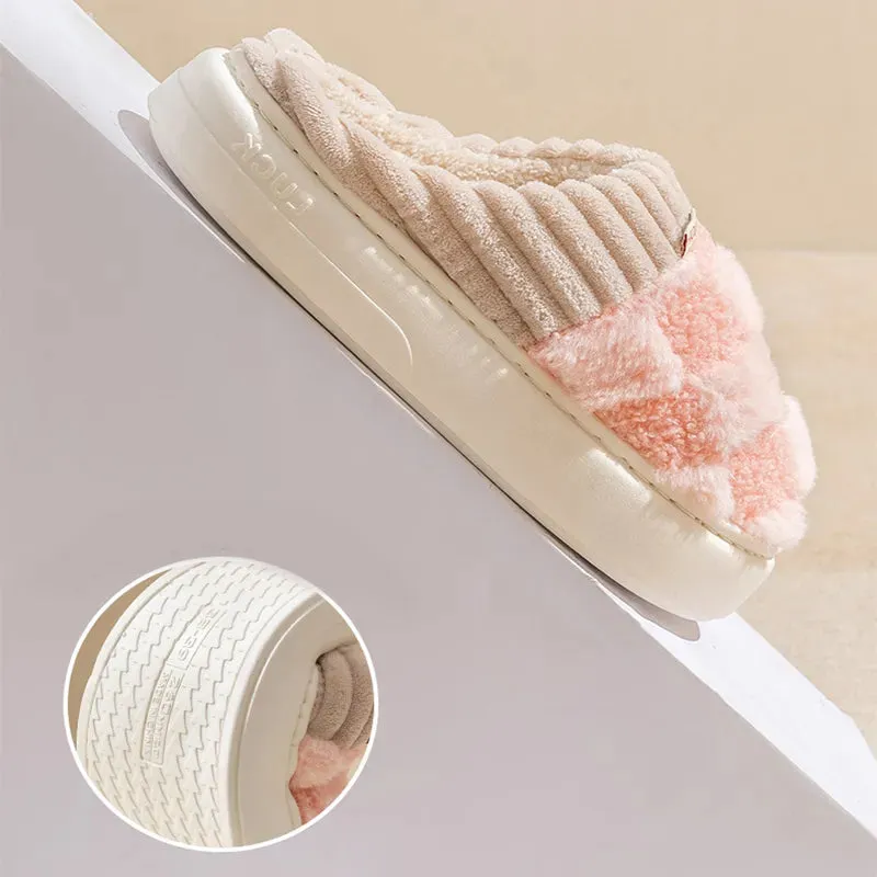 Slip For Sale Plaid Plush Slippers Women's Indoor Plush Home Slippers Soft Sole Thick Non-Slip Warm House Shoes Couple Autumn And Winter
