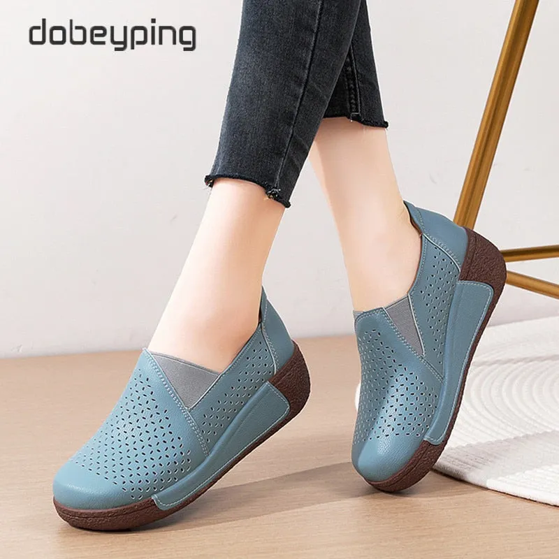 Summer Breathable Women Shoes Flat Platform Ladies Loafers Leather Wedge Female Sneakers Moccasins Slip on Casual Shoe Women Trousers And Loafers