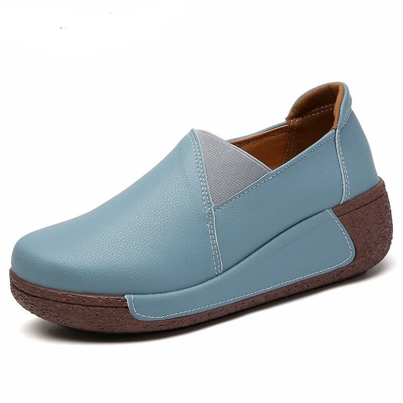 Oxblood Penny Loafers Summer Breathable Women Shoes Flat Platform Ladies Loafers Leather Wedge Female Sneakers Moccasins Slip on Casual Shoe Women