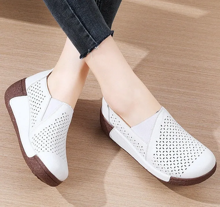 Suits With Loafers Summer Breathable Women Shoes Flat Platform Ladies Loafers Leather Wedge Female Sneakers Moccasins Slip on Casual Shoe Women