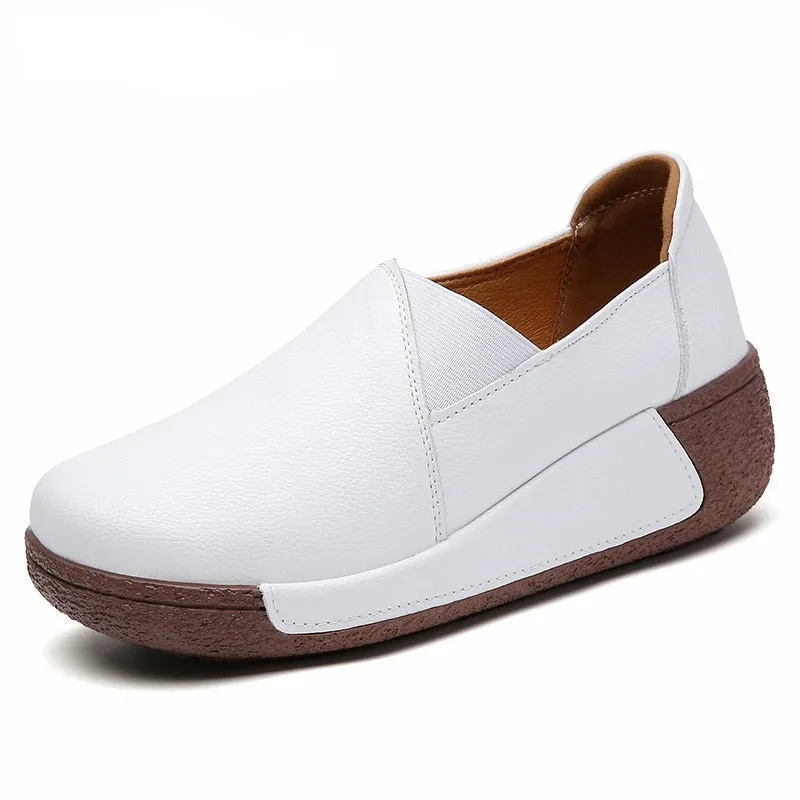 Summer Breathable Women Shoes Flat Platform Ladies Loafers Leather Wedge Female Sneakers Moccasins Slip on Casual Shoe Women Loafers Low Heel