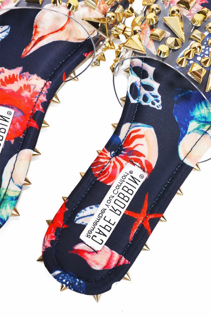 Cape Robbin Tonie Sandals Slides for Women, Studded Womens Mules Slip On Shoes Neutral Flip Flops