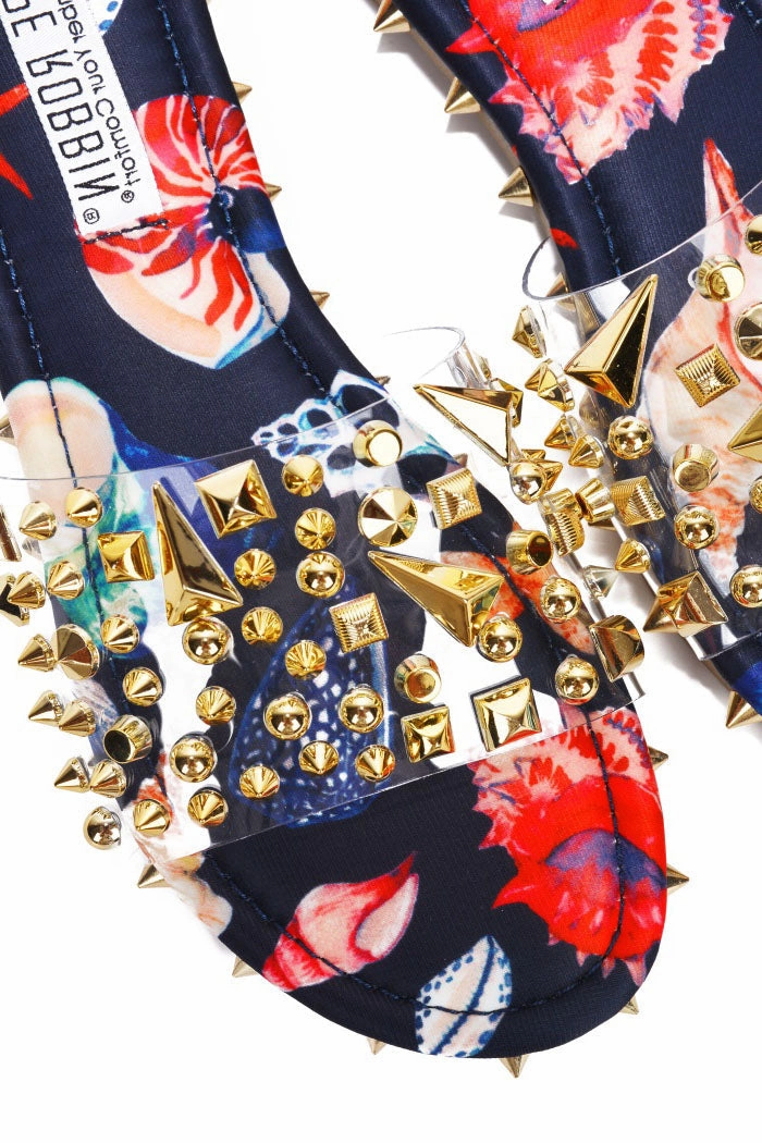 Cape Robbin Tonie Sandals Slides for Women, Studded Womens Mules Slip On Shoes T Flip Flops