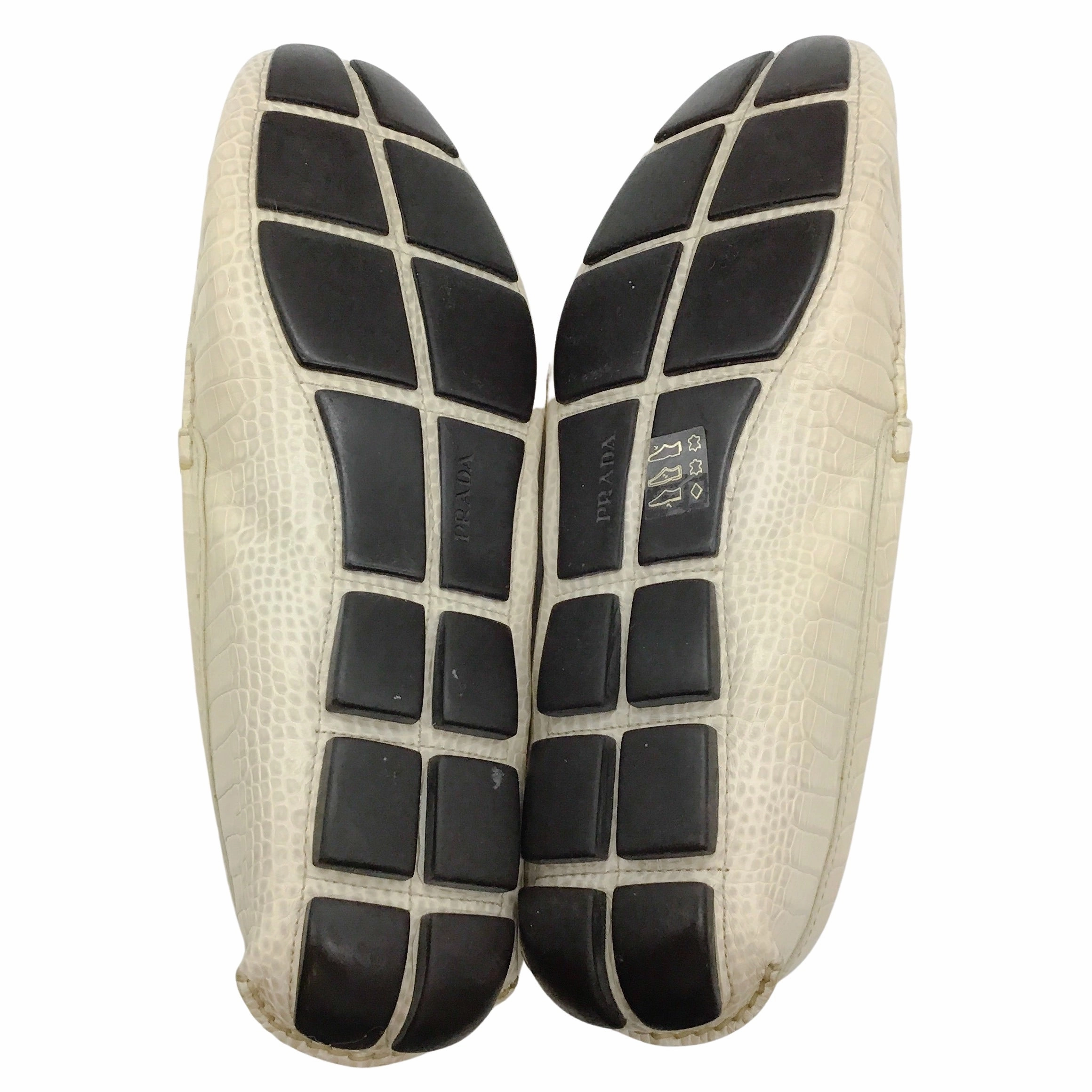 Prada Men's Ivory Crocodile Leather Driving Loafers Fancy Shoes Flat
