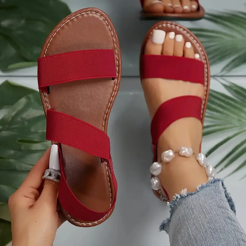 Women's Simple Flat Sandals, Casual Open Toe Summer Shoes, Lightweight Elastic Bands Sandals 2024