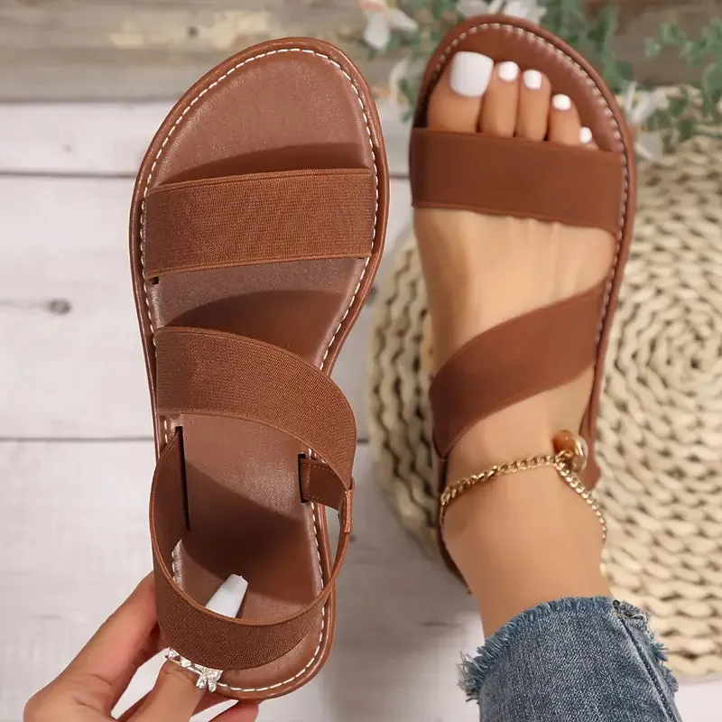 Amazon Sandals Women's Simple Flat Sandals, Casual Open Toe Summer Shoes, Lightweight Elastic Bands