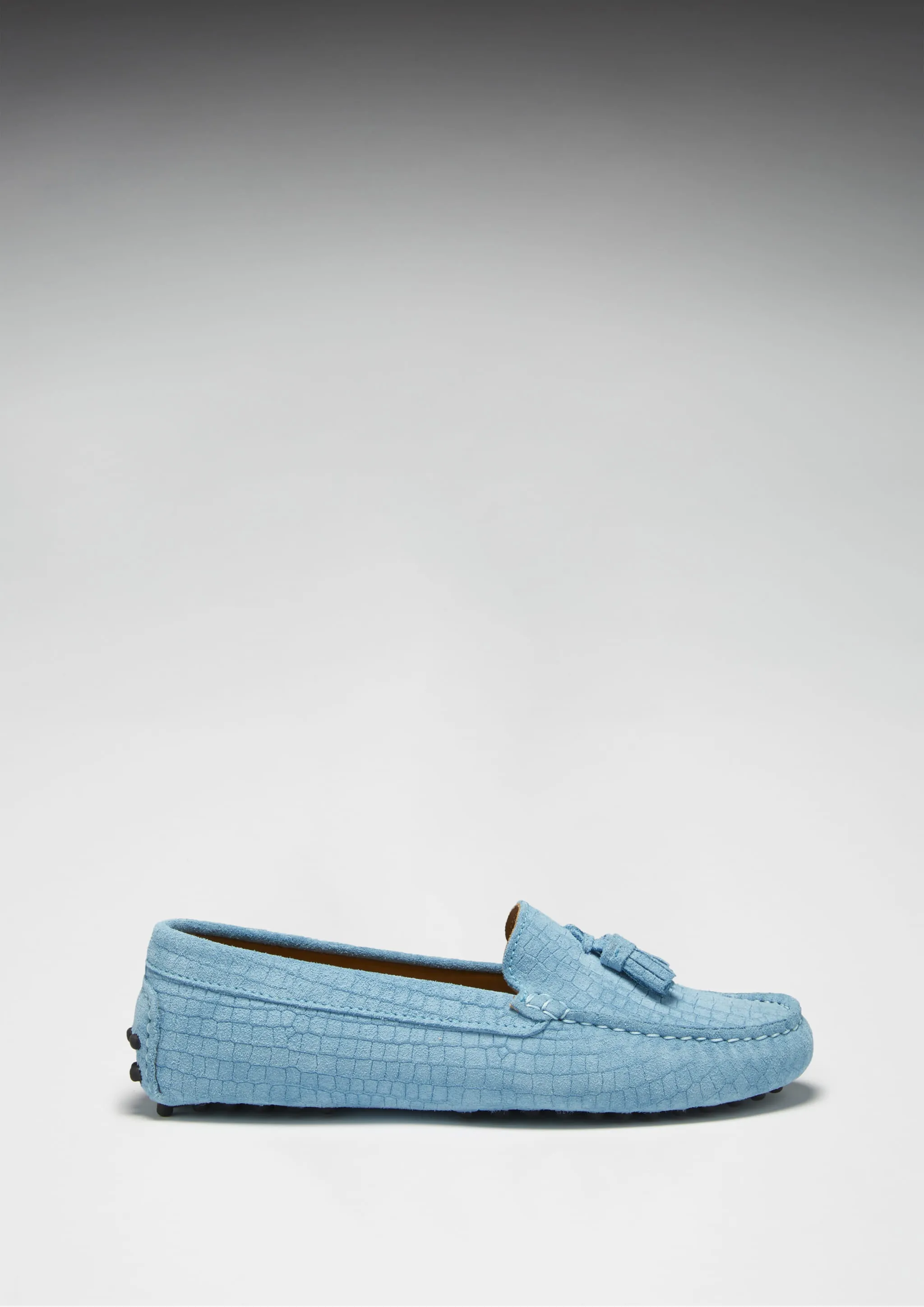 Zebra Print Loafers Women's Tasselled Driving Loafers, blue embossed suede