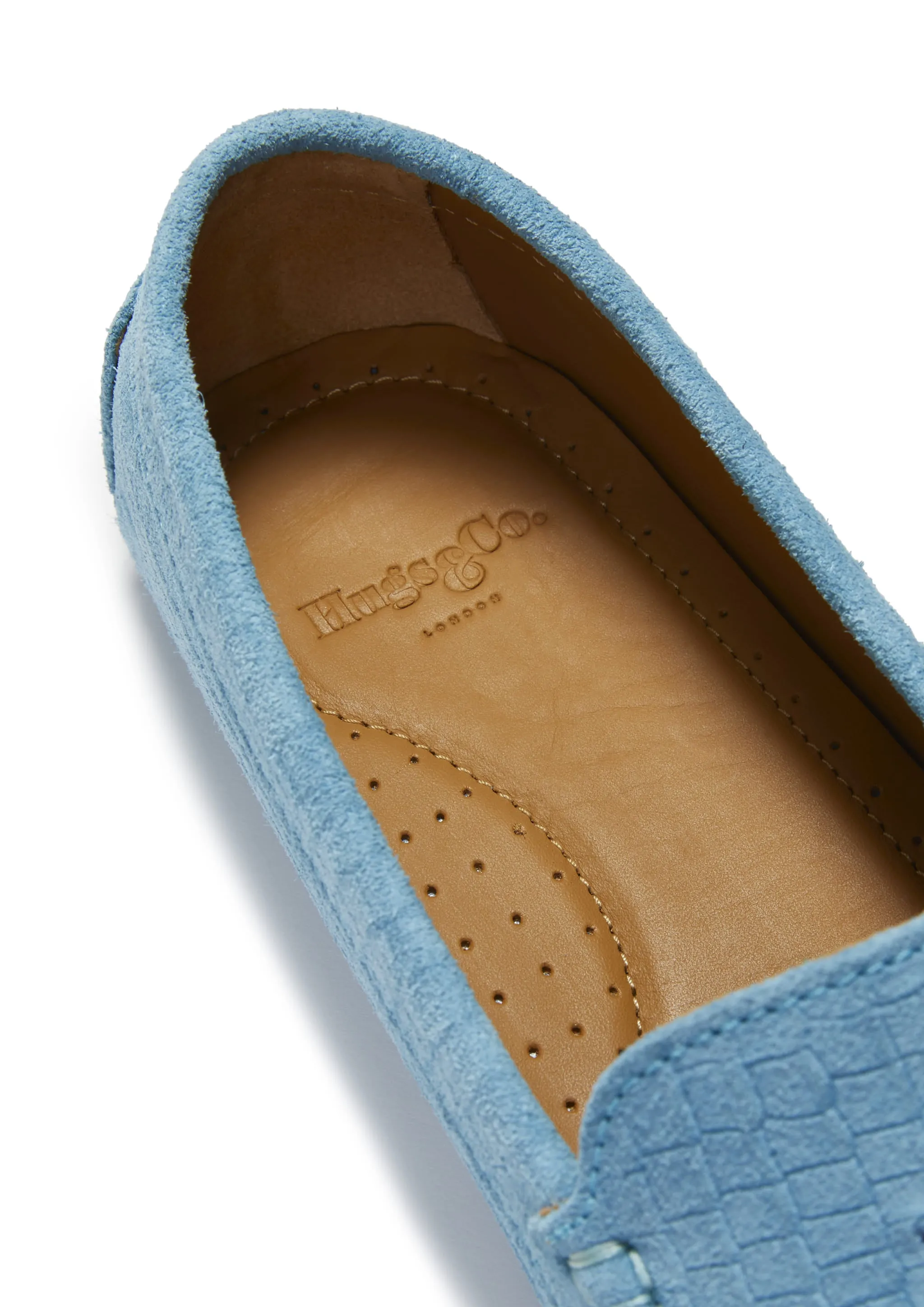 Women's Tasselled Driving Loafers, blue embossed suede Loafers Slip Ons