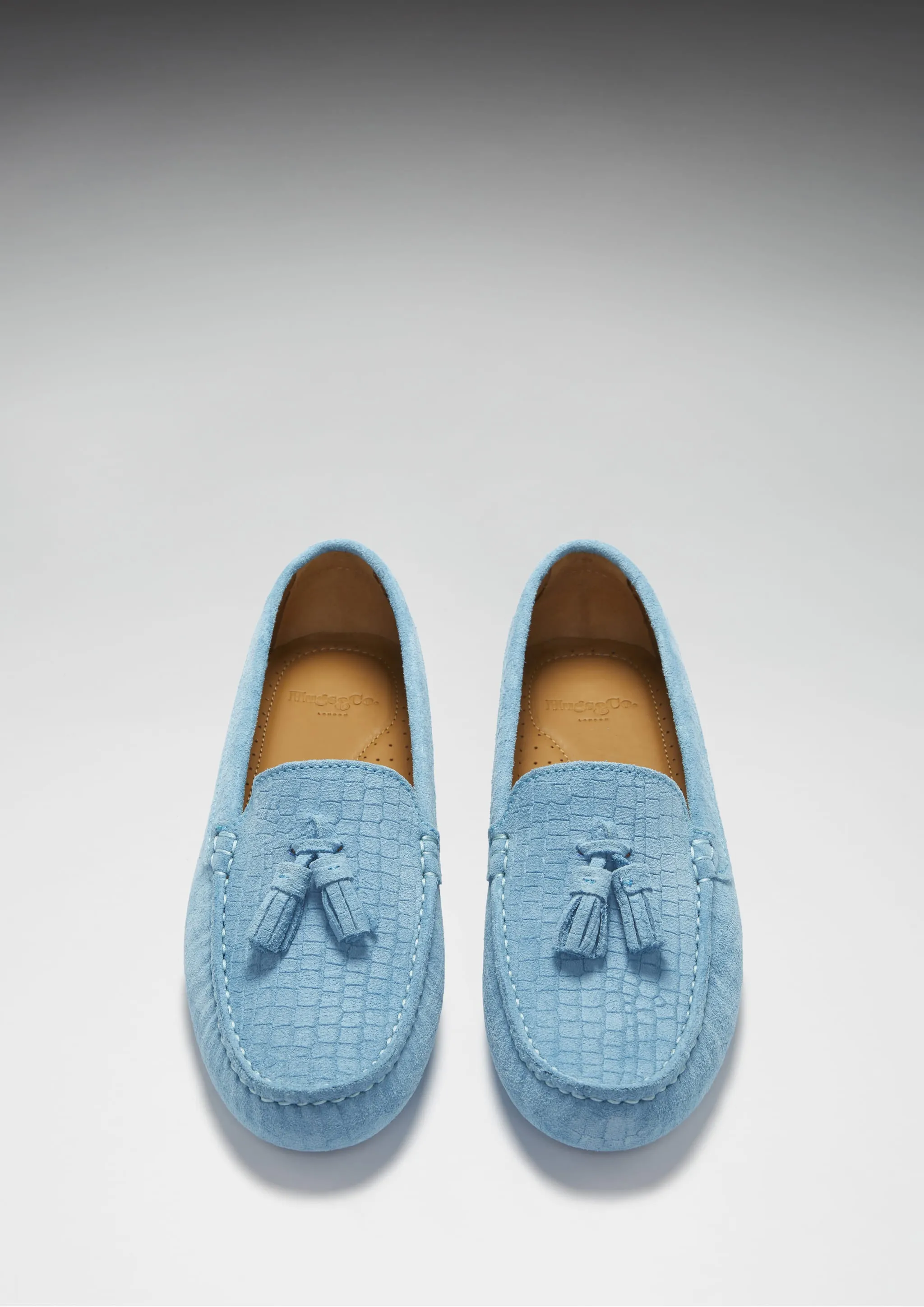 Women's Tasselled Driving Loafers, blue embossed suede New York Loafers