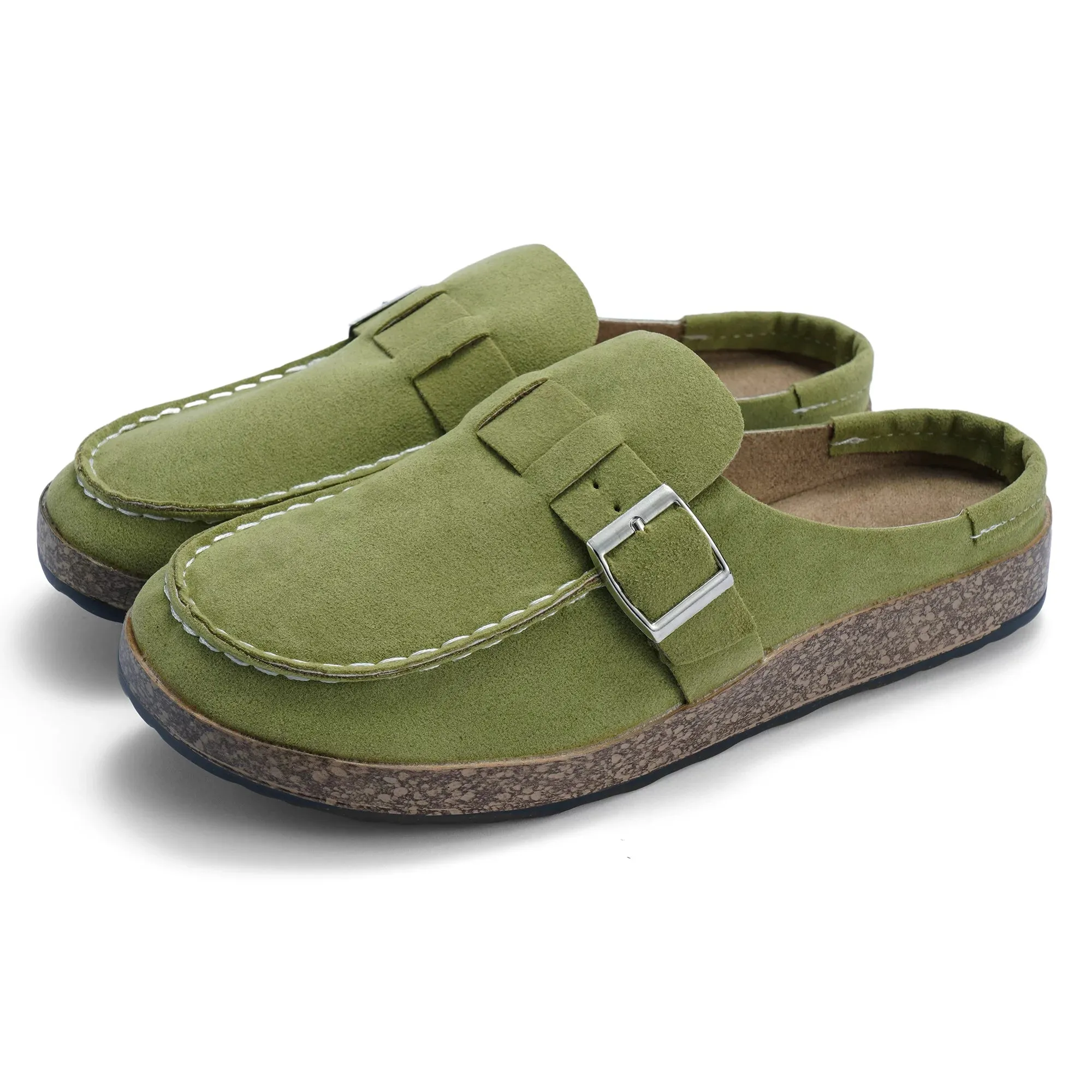 NEW Zodanni Mules for Women Backless Loafers Slip on Flat Shoes Open Back Slippers, Green, Sz 9.5 Sand Loafers