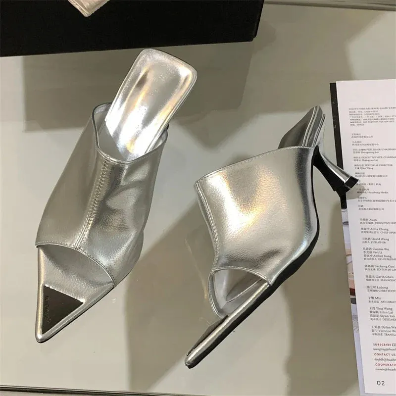 Glitter Slides binfenxie New Summer Pointed Peep Toe Slide Slippers Women Thin Low Heels Banquet Party Prom Ladies Designer Shoes Zapatos Mujer