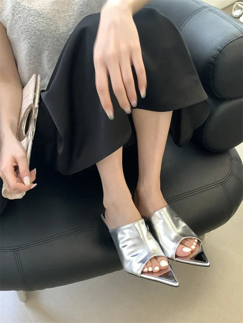 Quince Shearling Slippers binfenxie New Summer Pointed Peep Toe Slide Slippers Women Thin Low Heels Banquet Party Prom Ladies Designer Shoes Zapatos Mujer