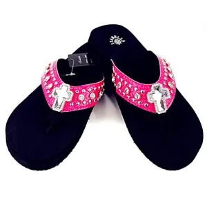 Premium Western Rhinestone Cross Blingbling Hot Pink Flip Flop S063 Best Flip Flops Metatarsalgia