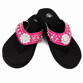 Bridal Flip Flops Diy Premium Western Rhinestone Sunflower Blingbling Hot Pink Flip Flop S062