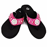 Soft Comfort Footbed Flip Flops Premium Western Rhinestone Sunflower Blingbling Hot Pink Flip Flop S062