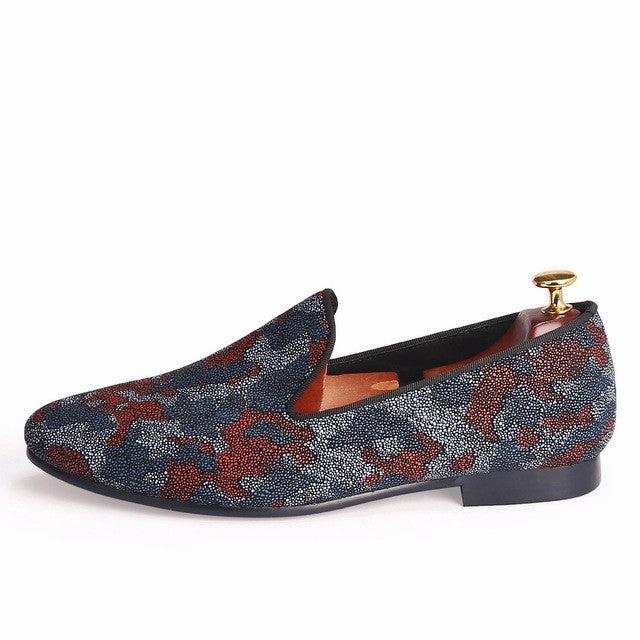 Printing Camouflage Pearl Style Men Flat Loafers Shoes Sling Back Shoes