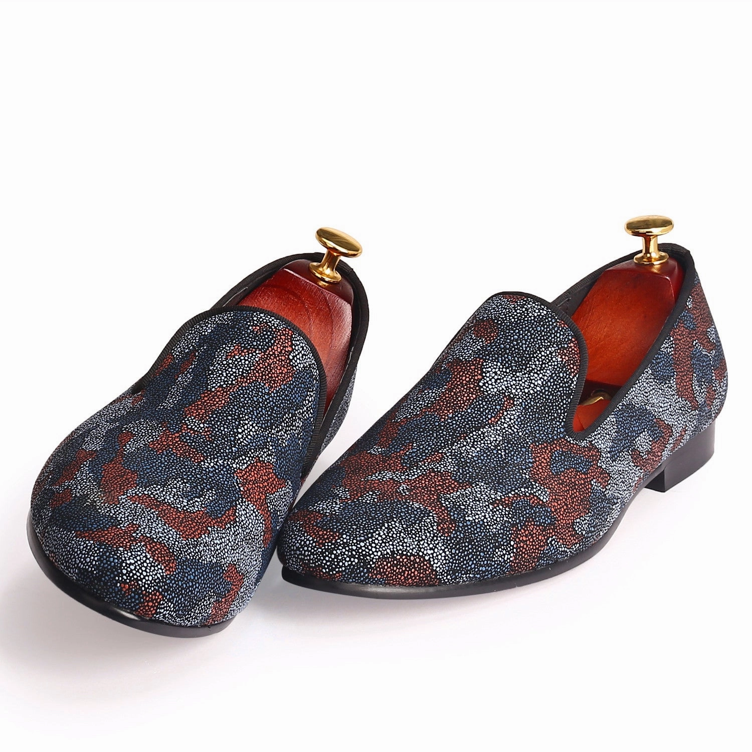 Flat Sole Formal Shoes Printing Camouflage Pearl Style Men Flat Loafers Shoes
