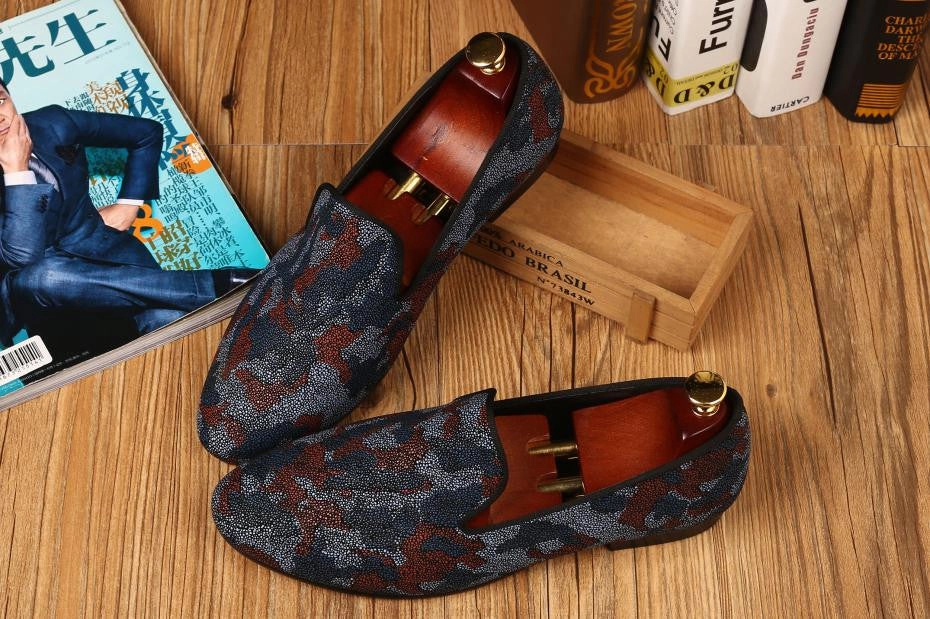 Size 9 Flat Shoes Printing Camouflage Pearl Style Men Flat Loafers Shoes