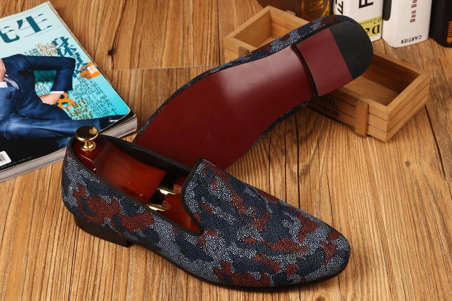 Printing Camouflage Pearl Style Men Flat Loafers Shoes Good Quality Shoes