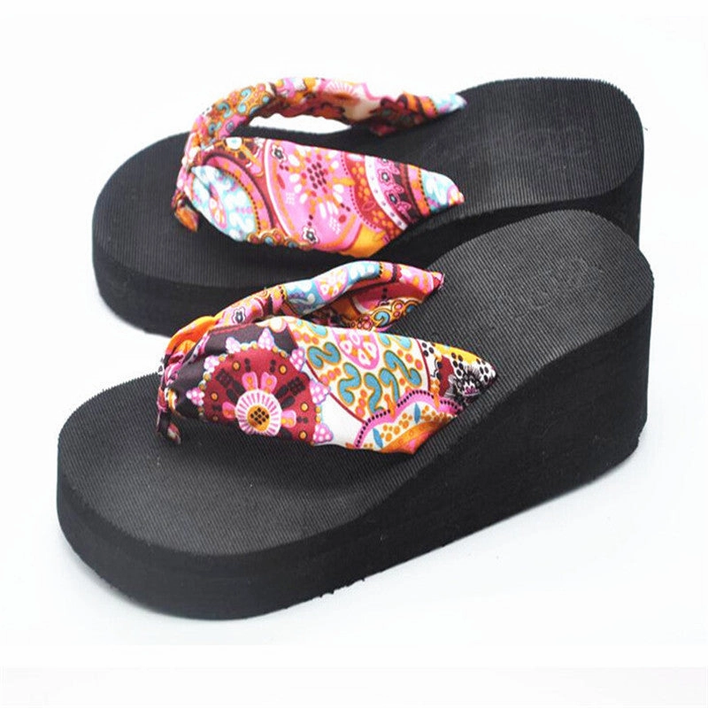 Flip Flops Price Women Flip Flops Bohemia lace Flower Platform Wedges High Heels Women Shoes Sals Flip Slippers Beach woman shoes