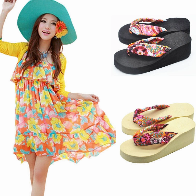 Custom Flip Flops No Minimum Women Flip Flops Bohemia lace Flower Platform Wedges High Heels Women Shoes Sals Flip Slippers Beach woman shoes