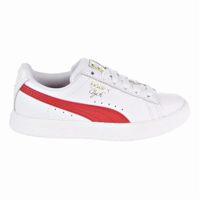 Puma Clyde Core L Foil Little Kid's Shoes White/Cherry Asics Anti Pronation Shoes