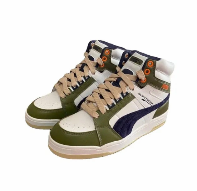Puma Slipstream Mid Heritage Lace Up Shoes Olive Green Navy Asics Cael V3 0 Wrestling Shoes