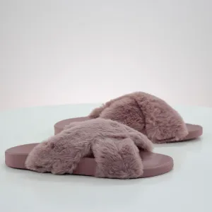 Women's Faux Fur Slippers,RoseWood Onyx Yeezy Slides