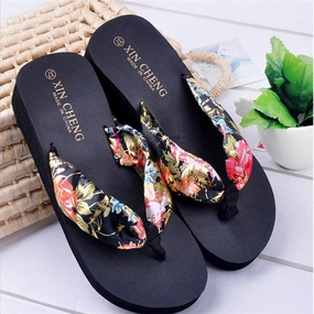 Generic Flip Flops Women Flip Flops Platform Wedges High Heels Women Sals Platform Flip Slippers Beach Shoes Bohemia Flower woman shoes ILML