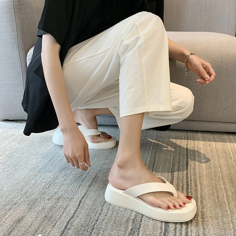 Flip Flops Kayaking Yeknu Black White Mixed Color Platform Flip Flops Women Brand Designer Wedges Clip Toe Slippers Female Summer Sandals Beach Shoes