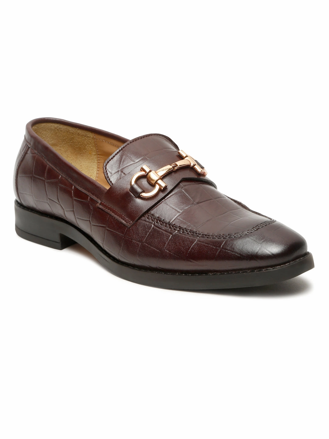 Dress Shoes Loafers Men's Brown Texture Slip-On Loafers With Buckle
