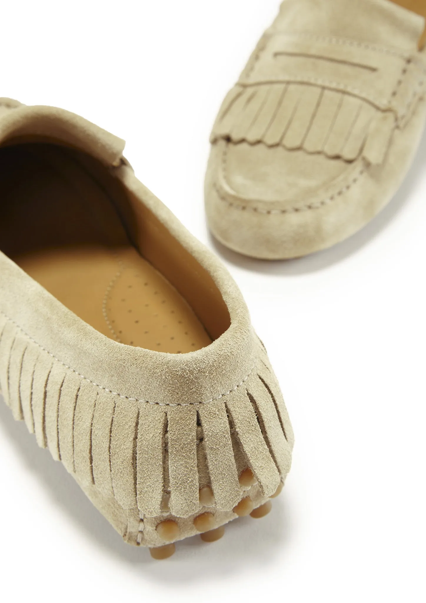 Women's Fringed Driving Loafers, taupe suede Classic Slip On Loafers