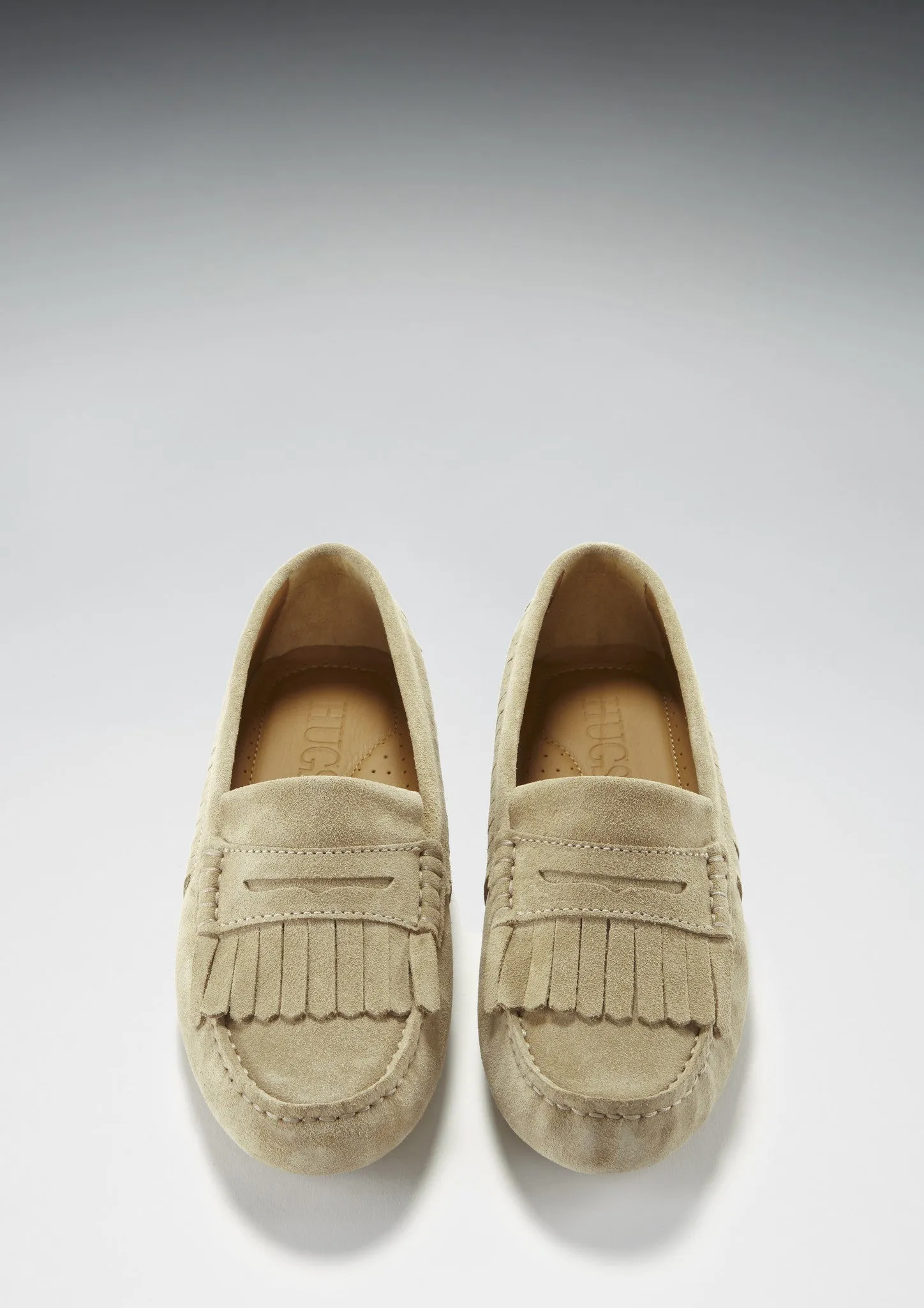 Women's Fringed Driving Loafers, taupe suede Penny Loafers Shoes