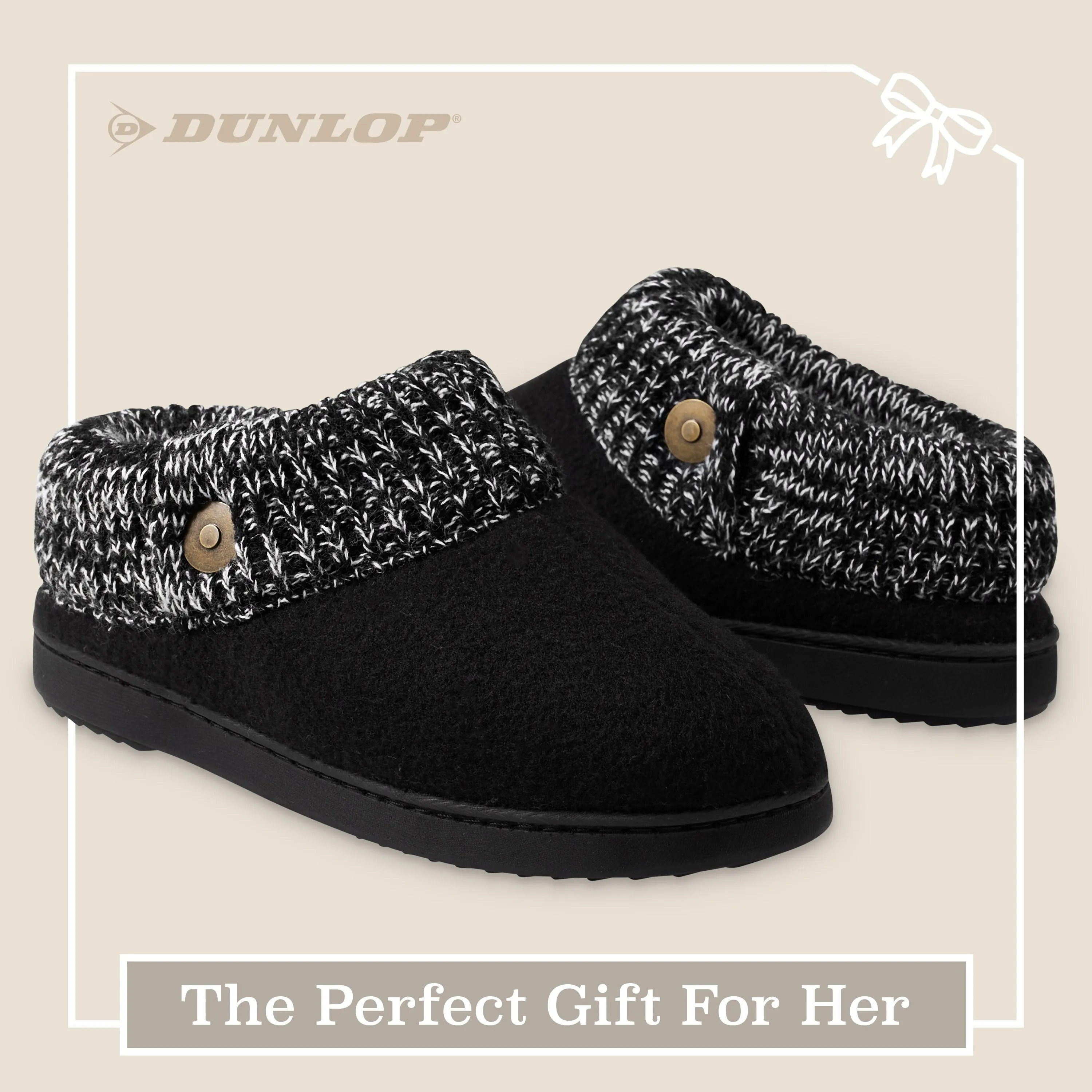 New Slippers Dunlop Ladies Slippers, Memory Foam Fleece Lined House Shoes, Non Slip Rubber Sole