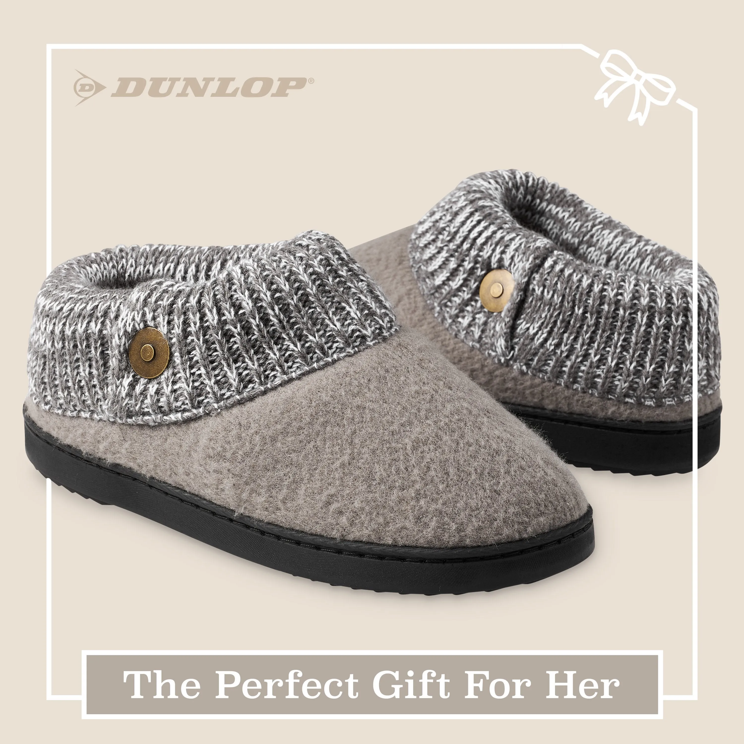 Dunlop Ladies Slippers, Memory Foam Fleece Lined House Shoes, Non Slip Rubber Sole Hippo Slippers