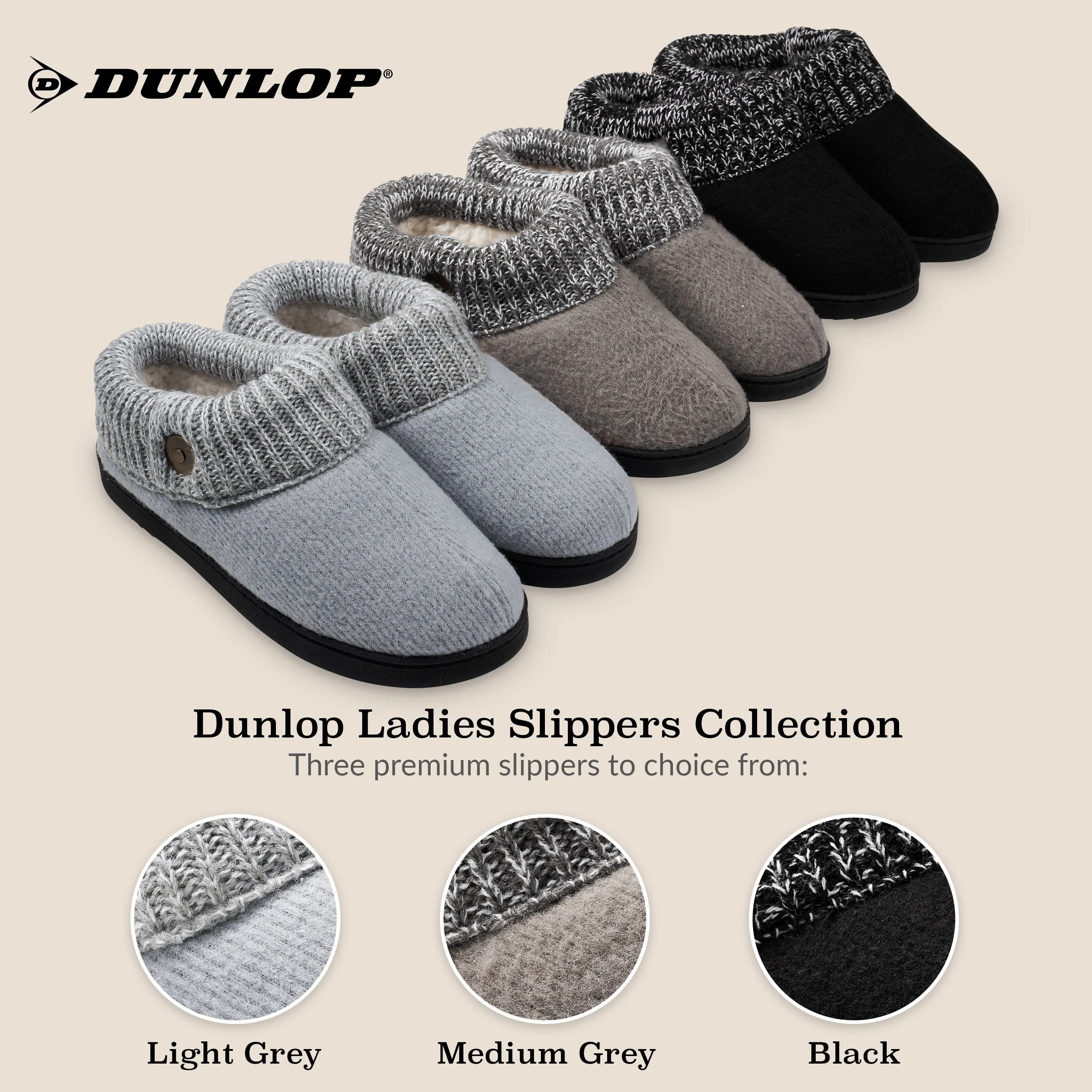 Slippers For Heel Spur Dunlop Ladies Slippers, Memory Foam Fleece Lined House Shoes, Non Slip Rubber Sole
