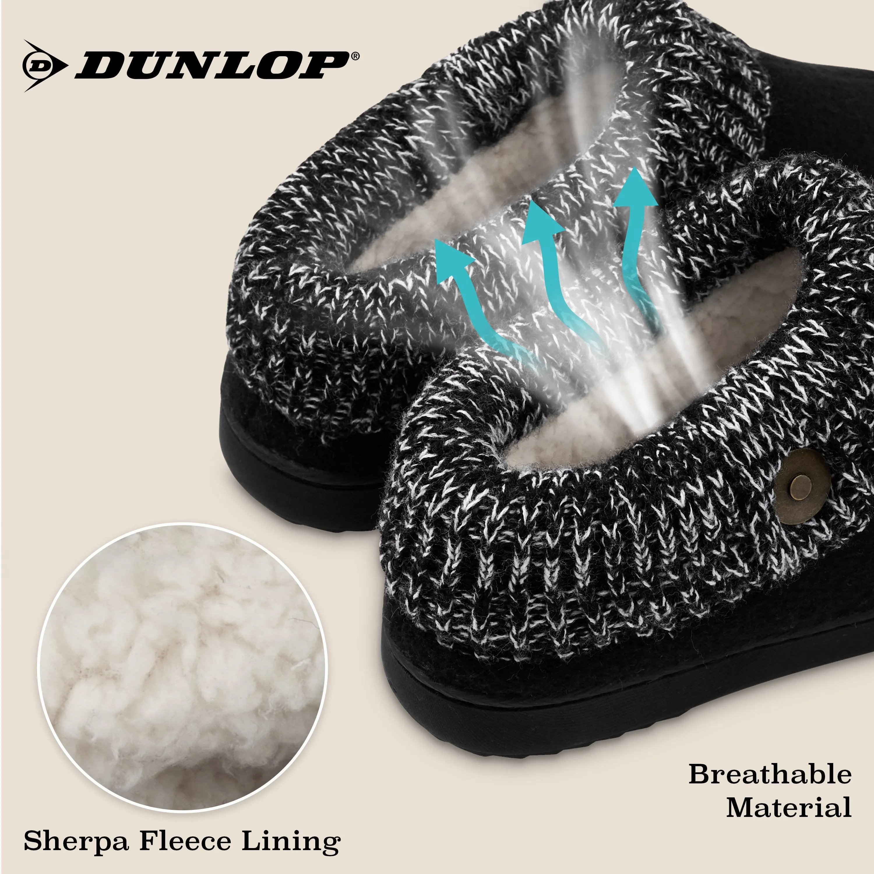 Dunlop Ladies Slippers, Memory Foam Fleece Lined House Shoes, Non Slip Rubber Sole Black Gold Slides