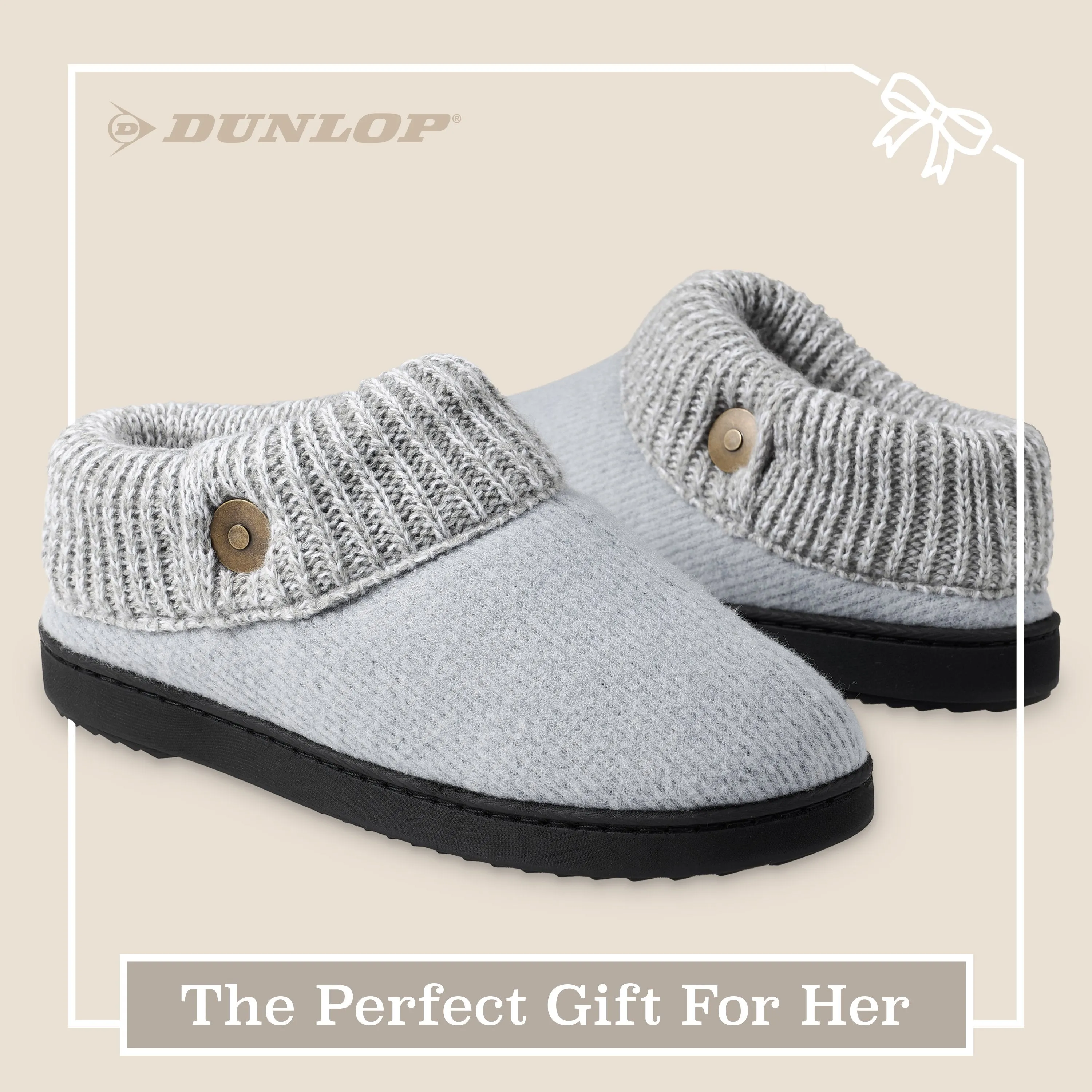 Dunlop Ladies Slippers, Memory Foam Fleece Lined House Shoes, Non Slip Rubber Sole Ugg Open Toe Slippers