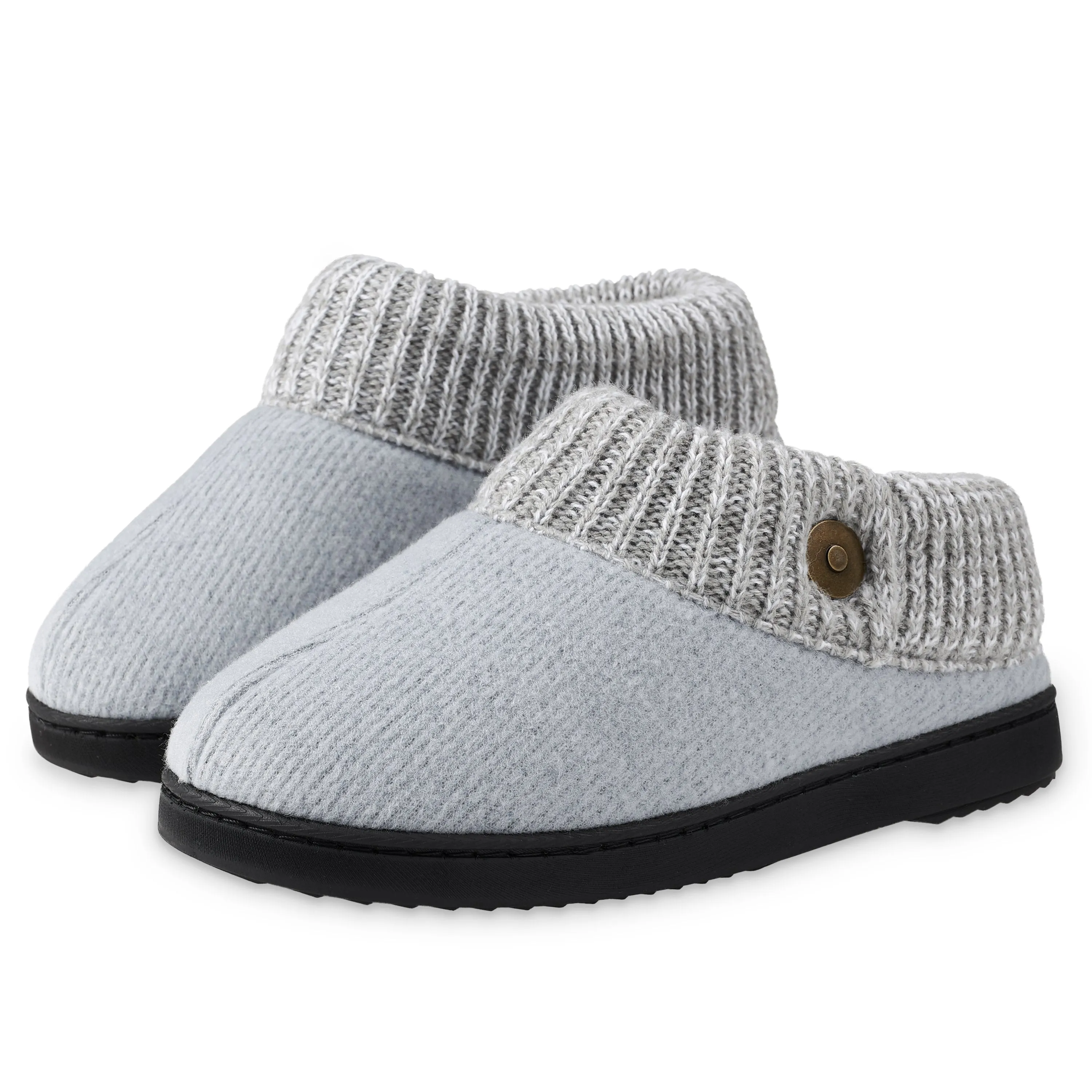 Grey Slippers Dunlop Ladies Slippers, Memory Foam Fleece Lined House Shoes, Non Slip Rubber Sole