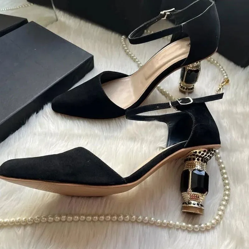 Coolest Summer Sandals Womens Velvet High Heels Rhinestone Shoes