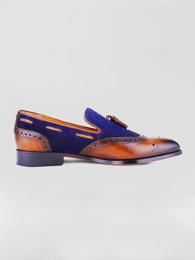 Loraine Bit Loafers Declan Wingtip Tassel Loafer - Tan/Blue with Patina