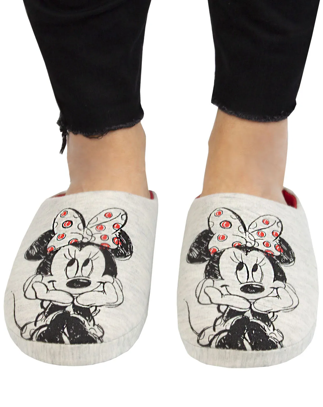 Disney Minnie Mouse Sketch Women's Slippers Slip-On Grey House Shoes Mou Campfire Slitters