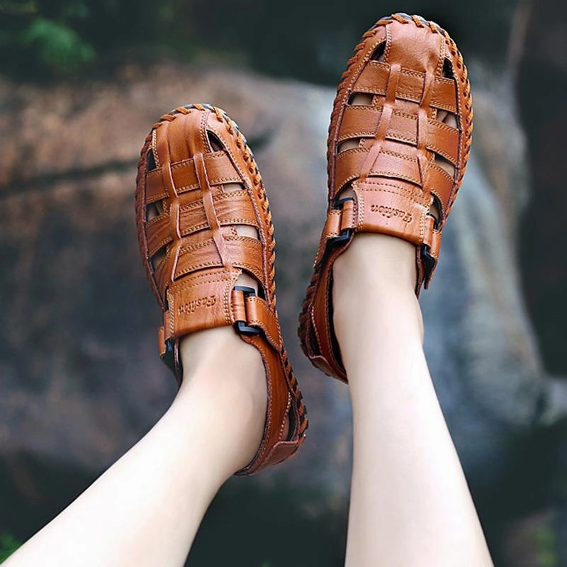Men Outdoor Flat Heel Hiking Brown Sandals Shoe Shoe Sandals