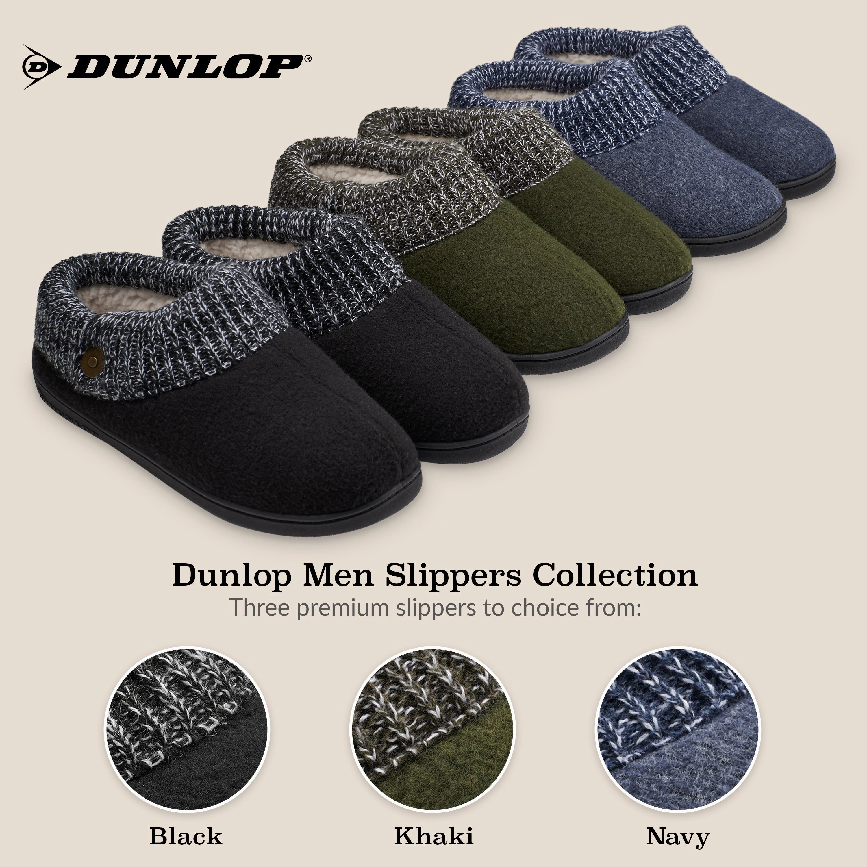 Workout Slides Dunlop Mens Slippers, Memory Foam Slippers, Indoor Outdoor House Shoes Non Slip
