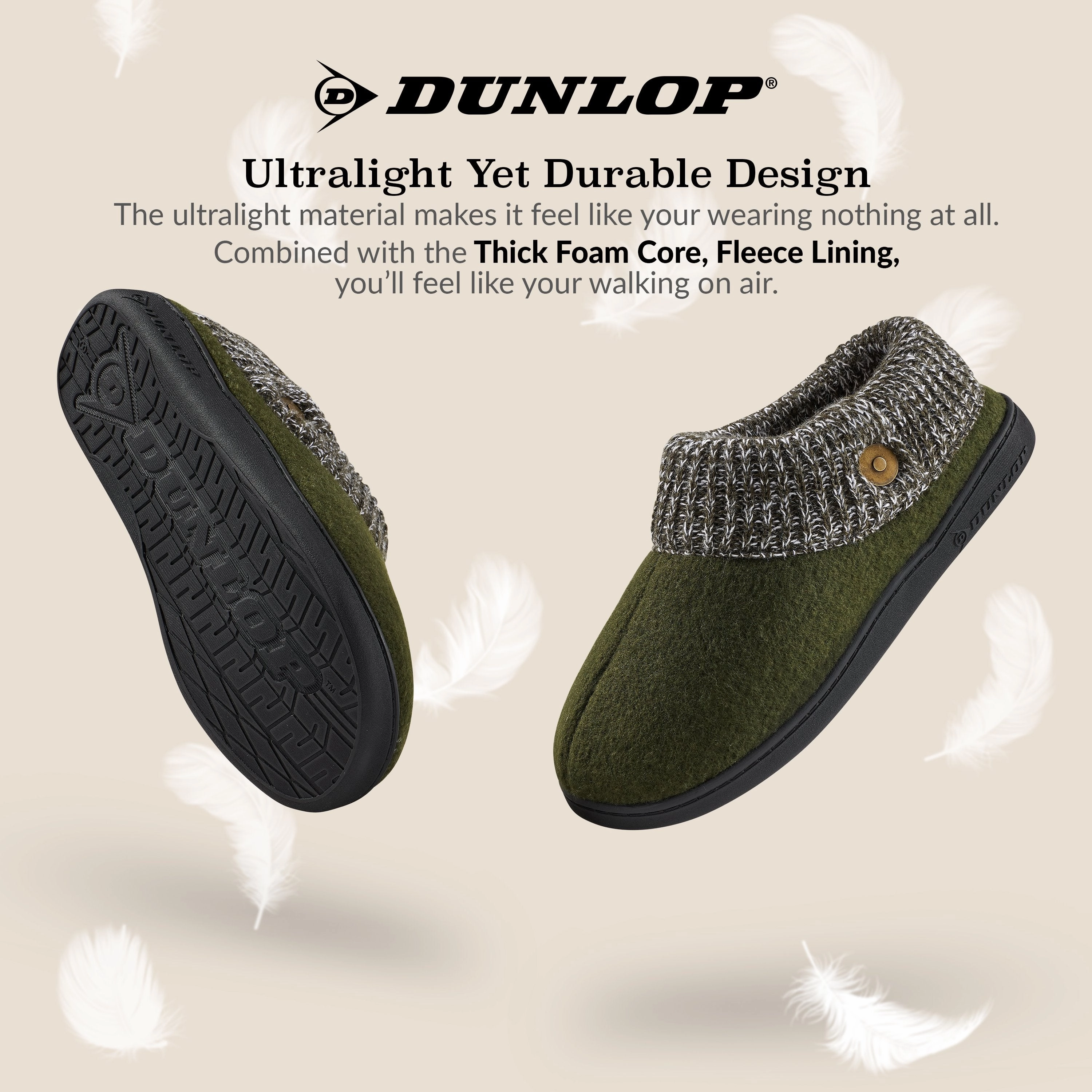 Casual Slides Dunlop Mens Slippers, Memory Foam Slippers, Indoor Outdoor House Shoes Non Slip