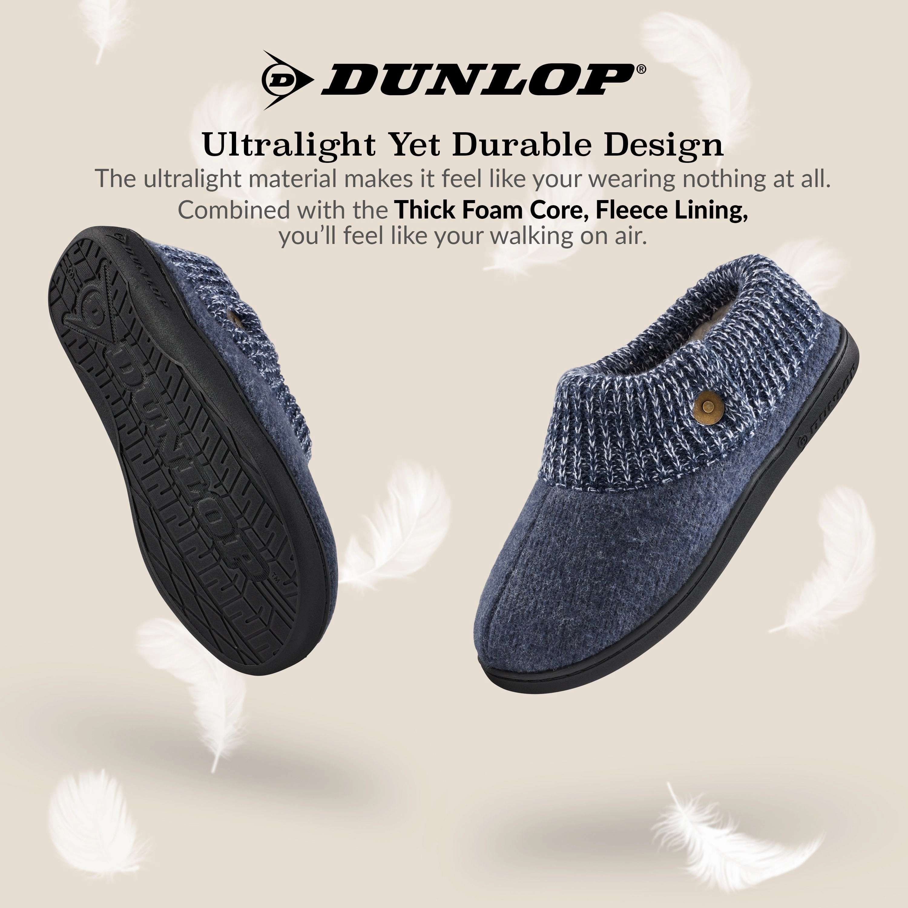 Dunlop Mens Slippers, Memory Foam Slippers, Indoor Outdoor House Shoes Non Slip Ladies Velcro Slippers