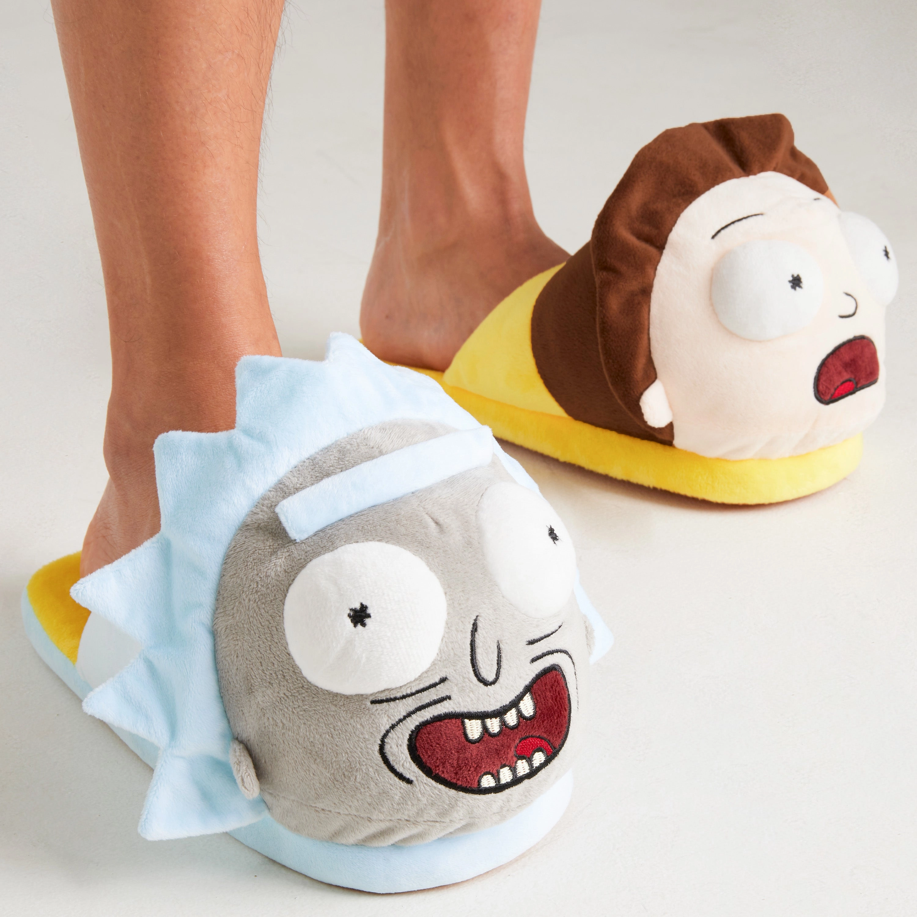 RICK AND MORTY Men's Slippers - 3D Plush Warm Indoor House Shoes Men Teenagers Size 5-10 Non Slip Sole - Gifts for Him Velcro Slides